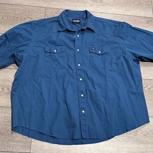 Wrangler Brushpopper Pearl Snap Shirt Mens 3XL Blue Canvas Cowboy Western